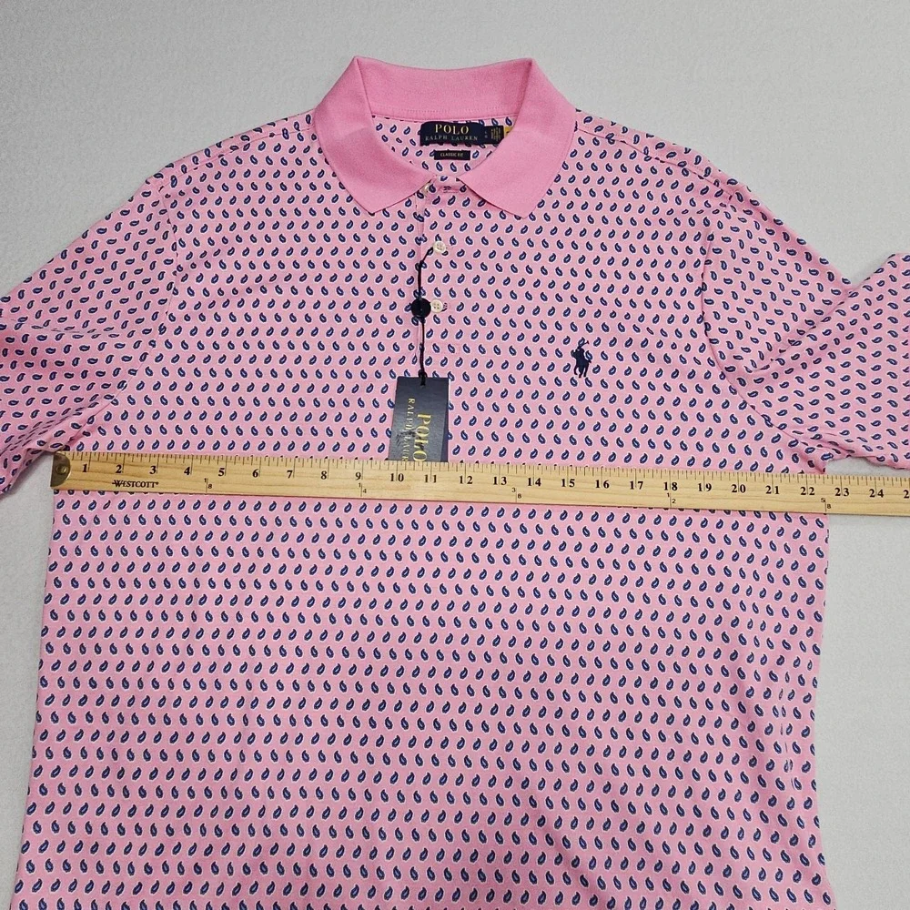 Polo Ralph Lauren Classic Fit Pink Paisley Short Sleeve Polo Shirt Men L Stretch